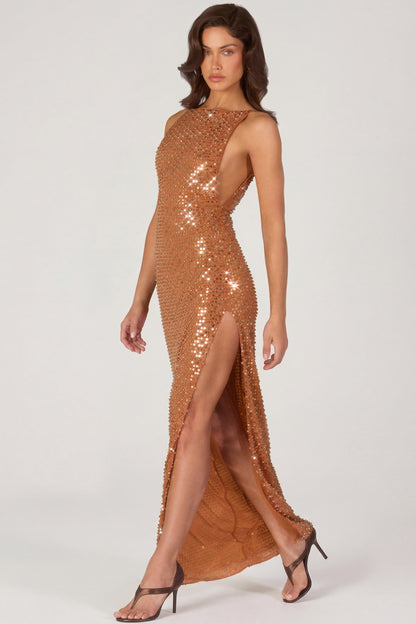 Embellished Maxi Dress in Bronze