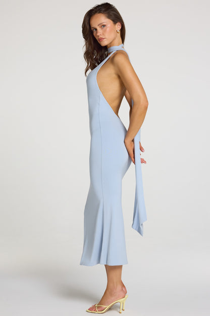 Modal Halterneck Midaxi Dress in Light Blue