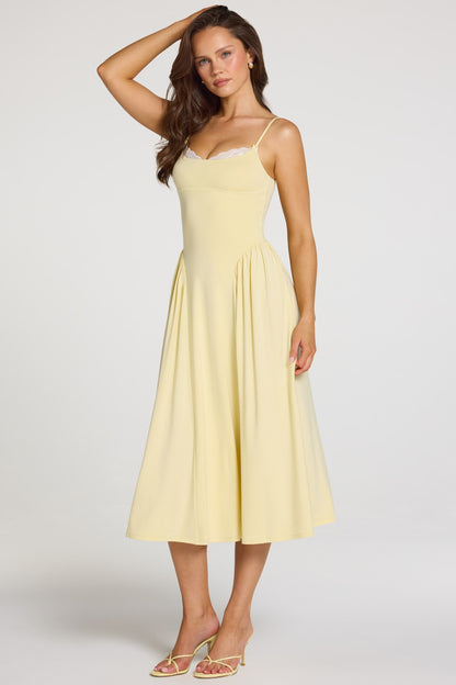 Modal Lace-Trim Midaxi Dress in Pastel Yellow