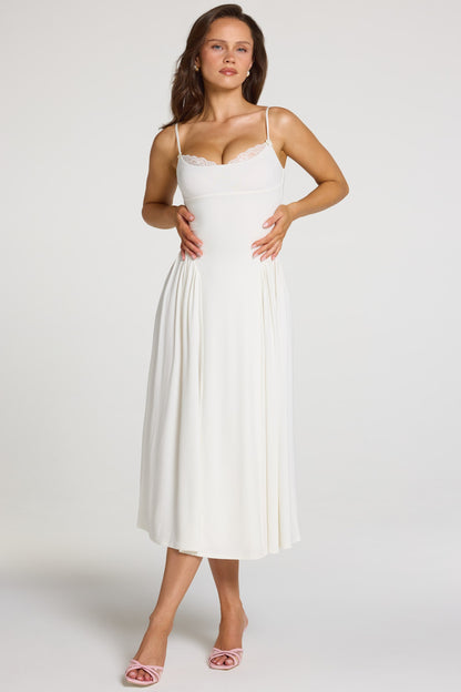 Modal Lace-Trim Midaxi Dress in White