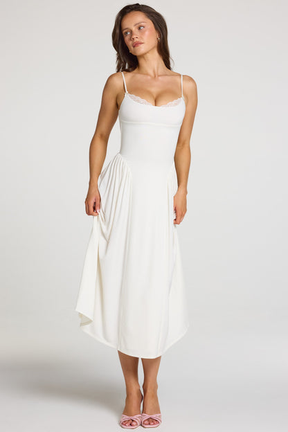 Modal Lace-Trim Midaxi Dress in White