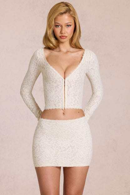 Lace Plunge Cardigan  in Pearl