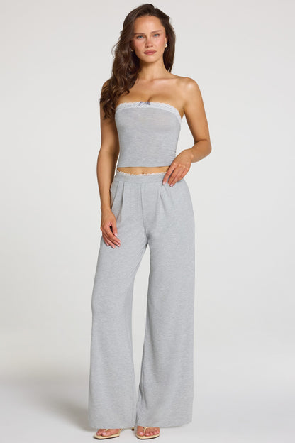 Modal Mid-Rise Wide-Leg Trousers in Grey Marl