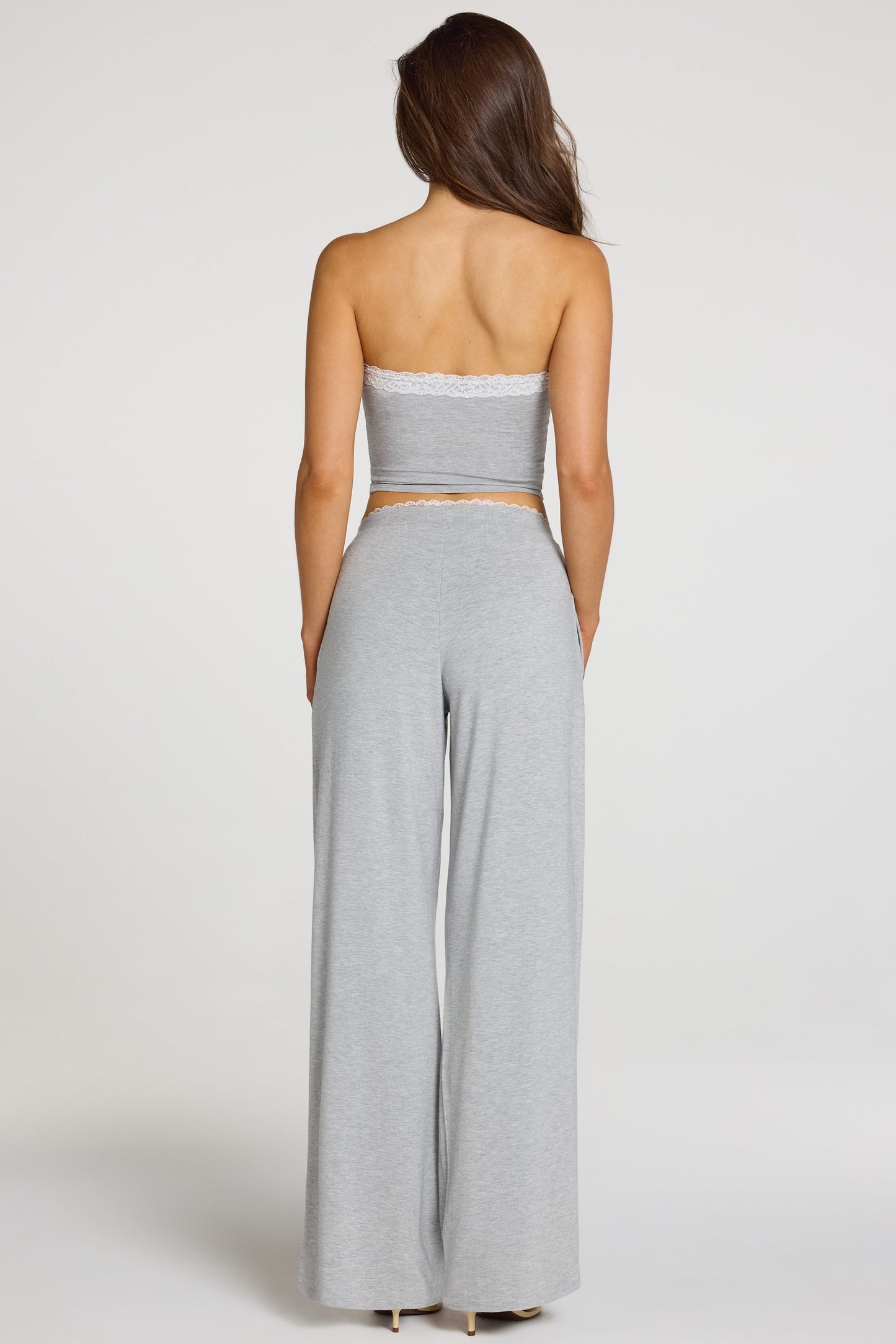 Modal Mid-Rise Wide-Leg Trousers in Grey Marl