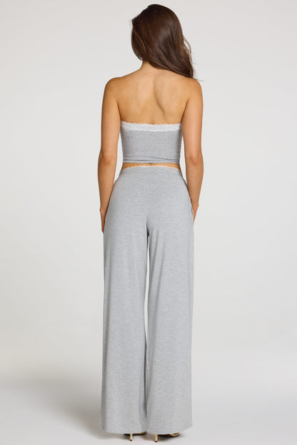 Modal Mid-Rise Wide-Leg Trousers in Grey Marl