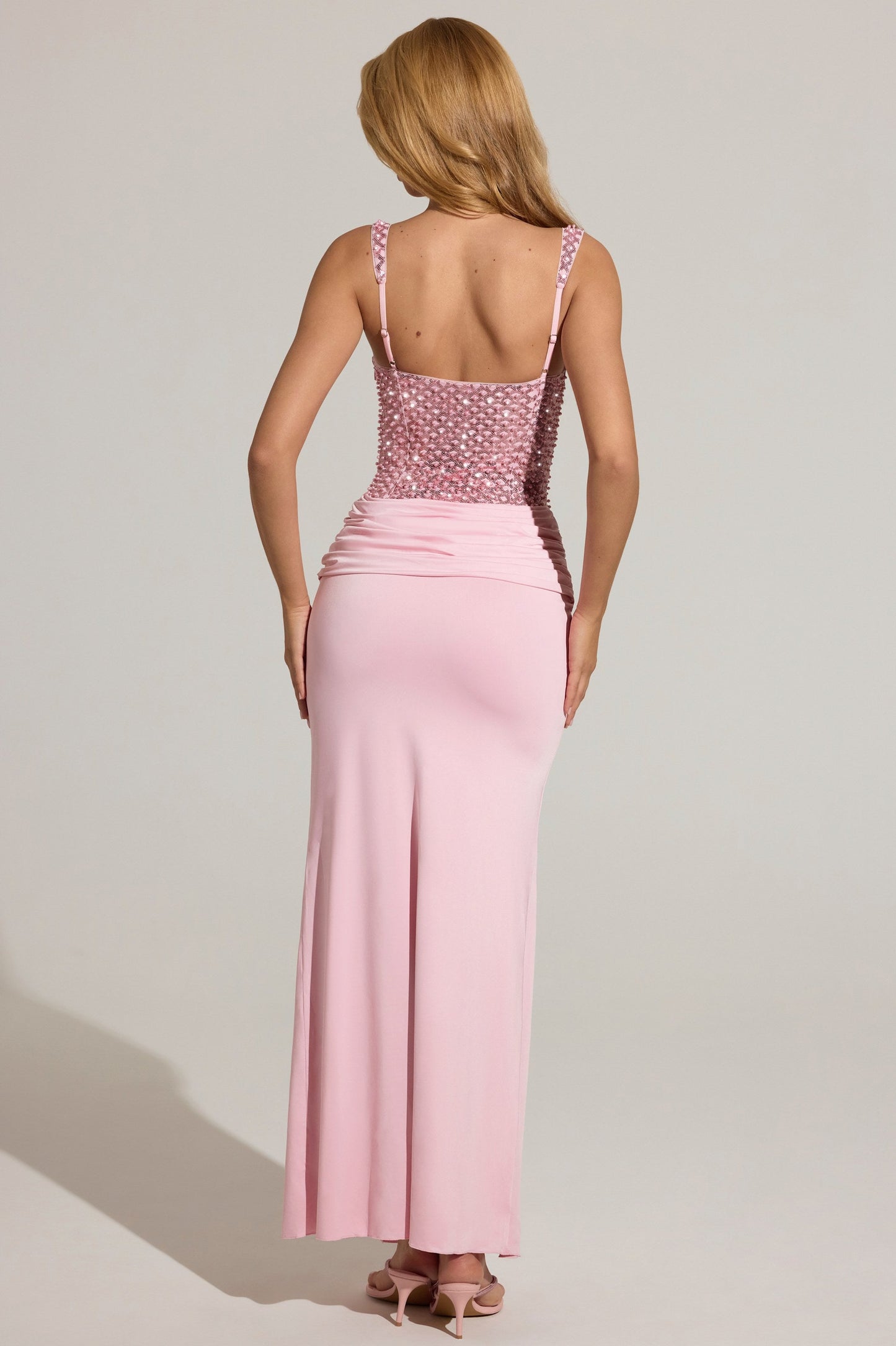 Embellished Corset Maxi Dress  in Blush Pink