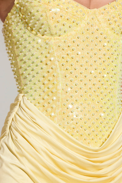 Embellished Corset Mini Dress  in Lemon Yellow