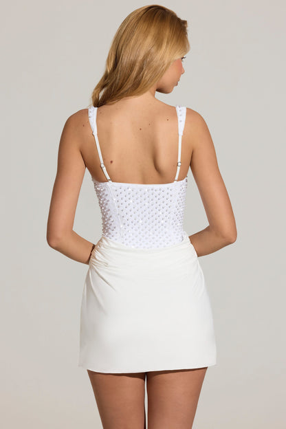 Embellished Corset Mini Dress  in White
