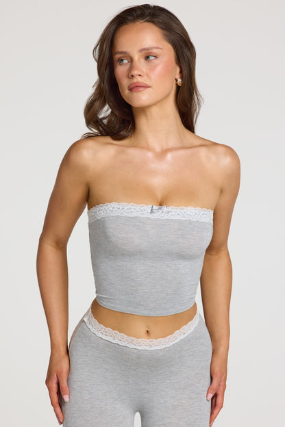 Modal Lace-Trim Bandeau Top  in Grey Marl