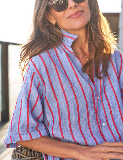 ROSEMARY Blue and Red Textured Stripe, Italian Classic Linen