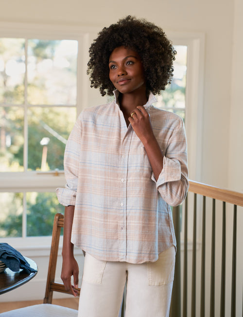 EILEEN Sand and Blue Plaid, Italian Flannel
