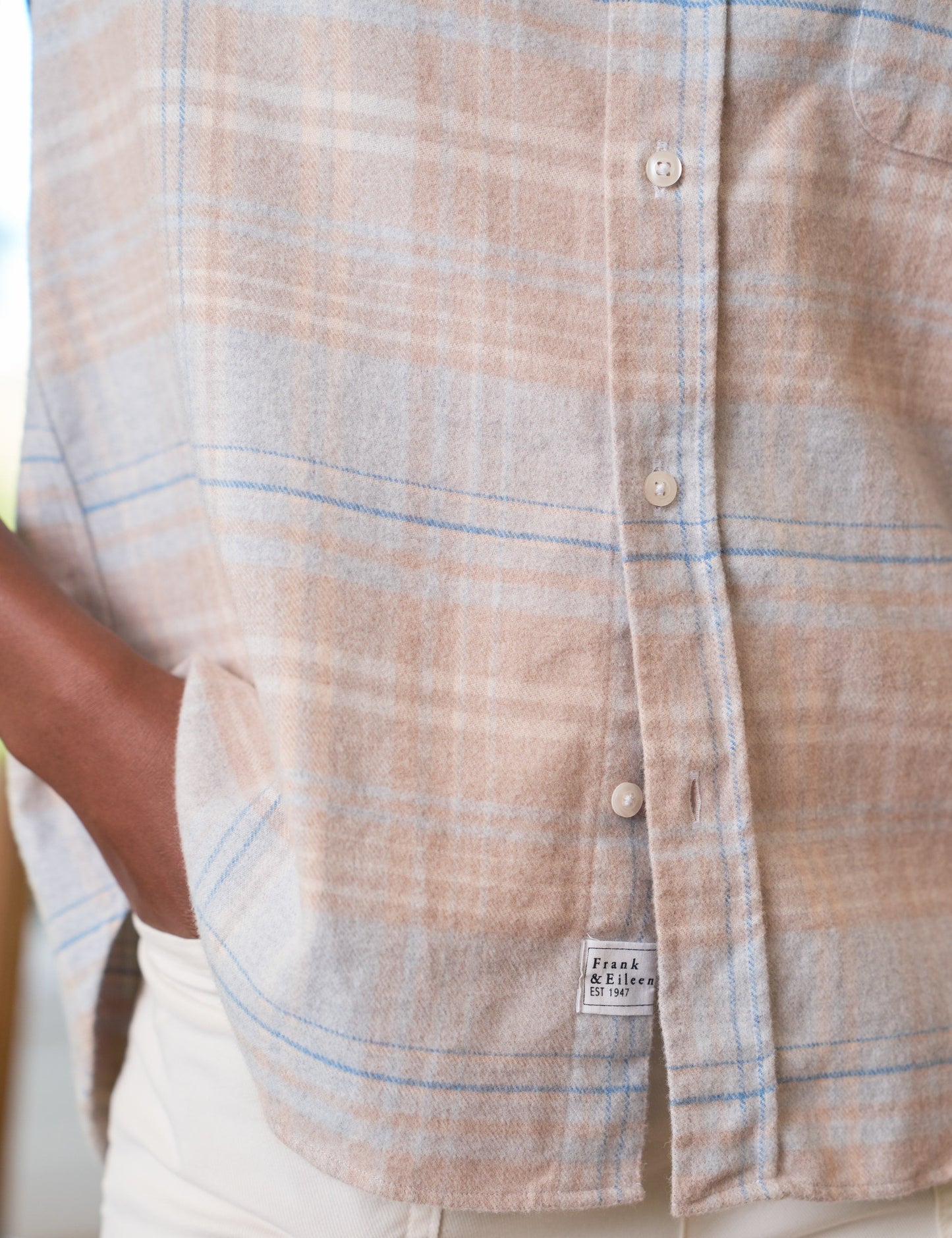 EILEEN Sand and Blue Plaid, Italian Flannel