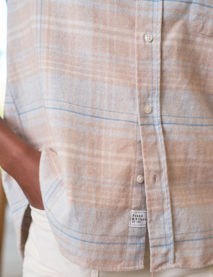 EILEEN Sand and Blue Plaid, Italian Flannel