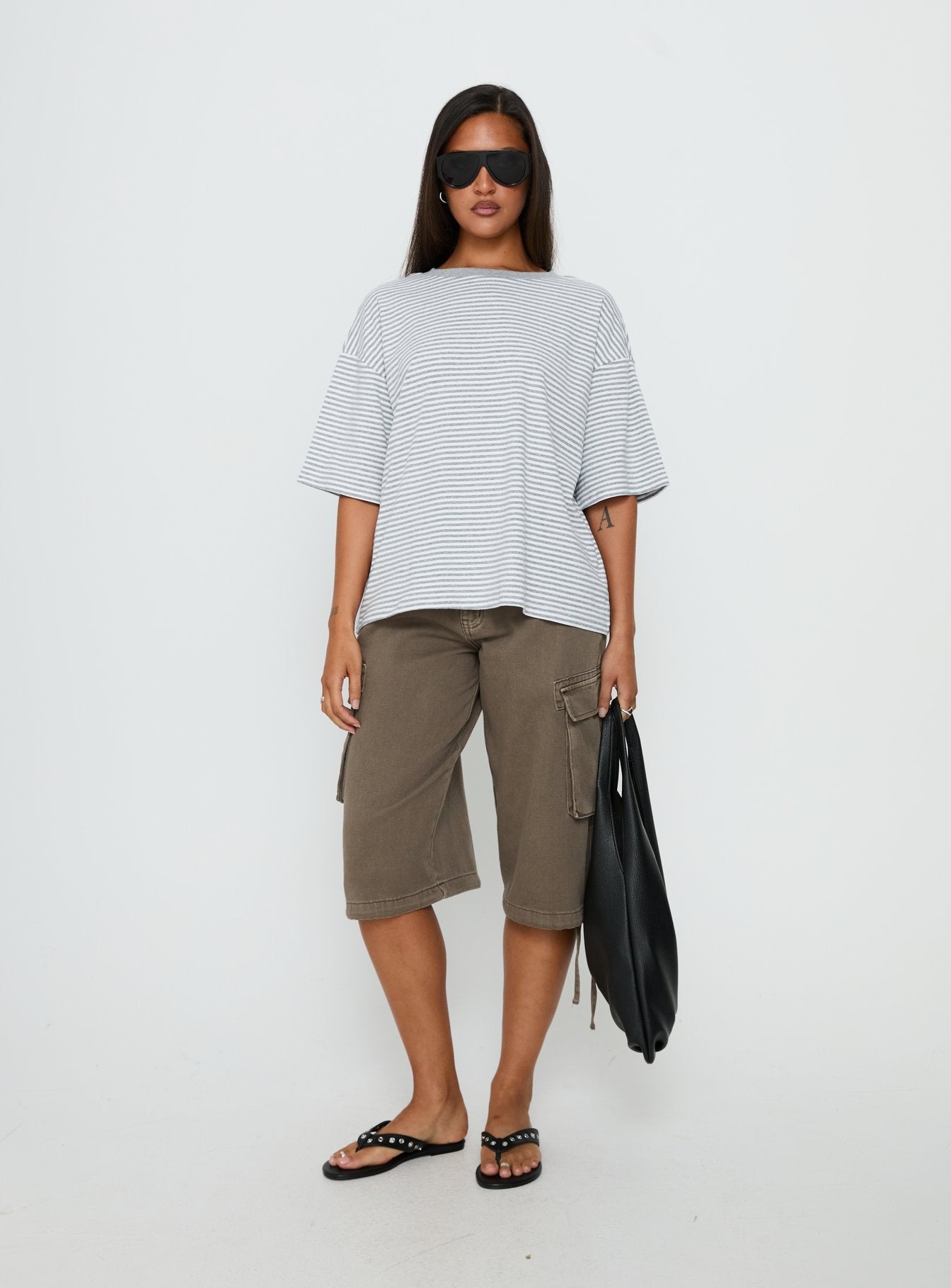 Settle Down Short Sleeve Top Grey / White Stripe