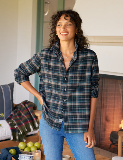 EILEEN Gray and Tan with Blue Plaid, Italian Flannel
