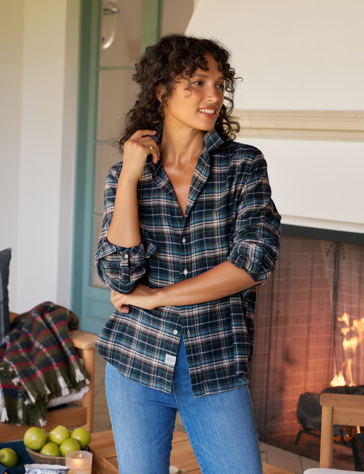 EILEEN Gray and Tan with Blue Plaid, Italian Flannel