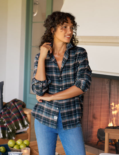 EILEEN Gray and Tan with Blue Plaid, Italian Flannel