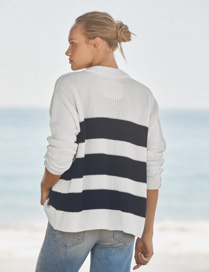 MONTECITO CARDIGAN White and Navy Stripe, Pure Italian Cotton