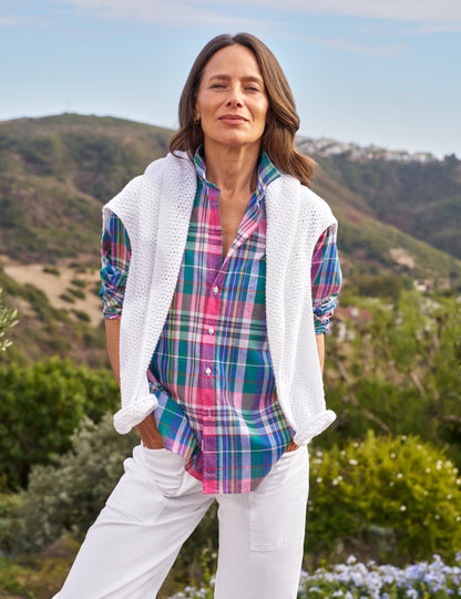 EILEEN Green and Pink with Blue Plaid, Italian Cotton