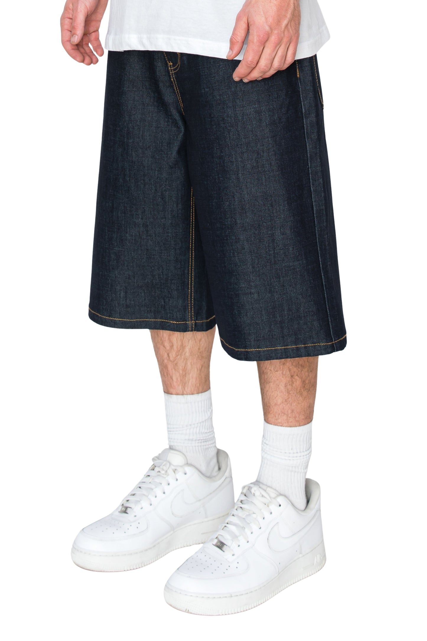 TELLUS Baggy Fit Raw Denim Shorts