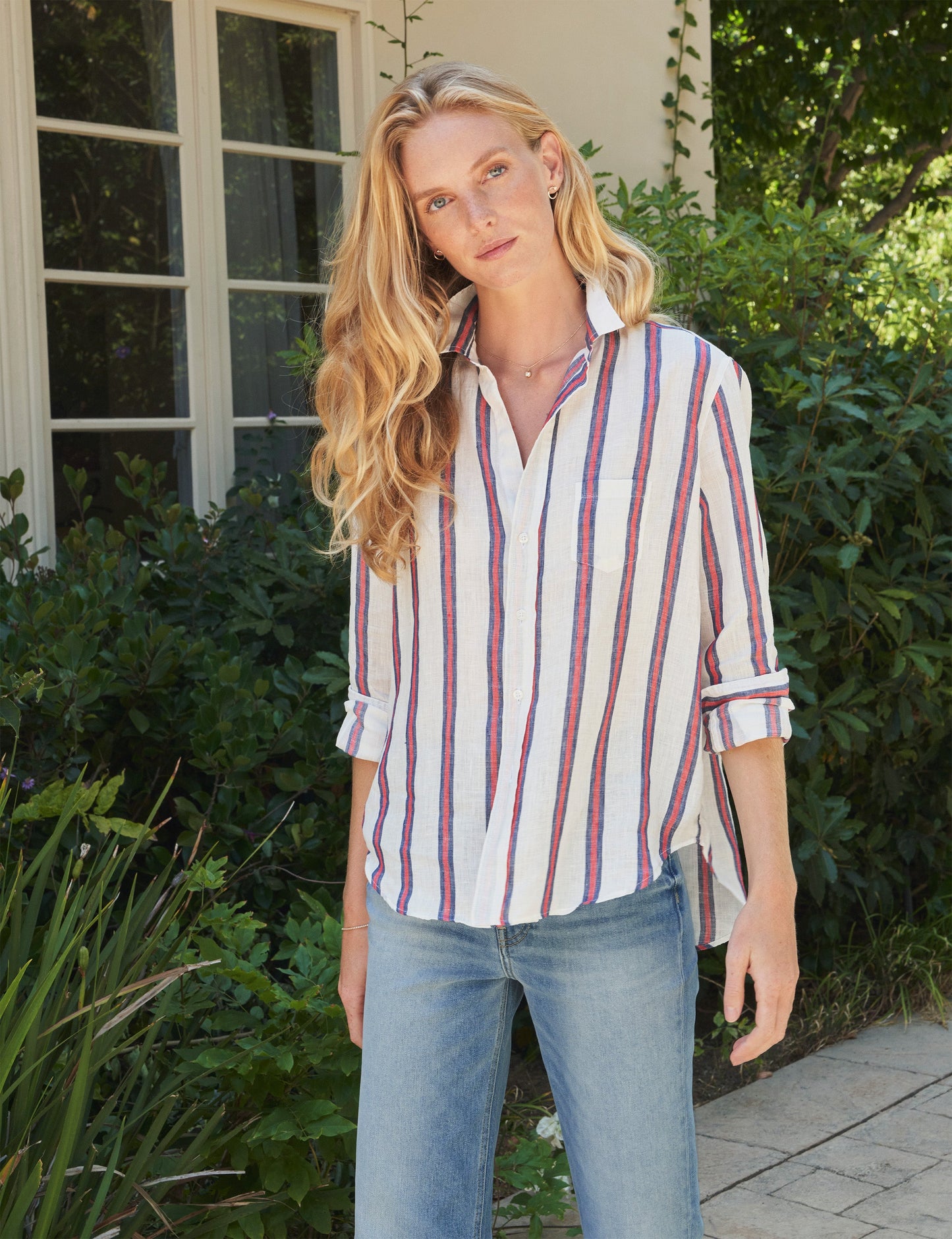 EILEEN Red and Navy Stripes, Italian Classic Linen