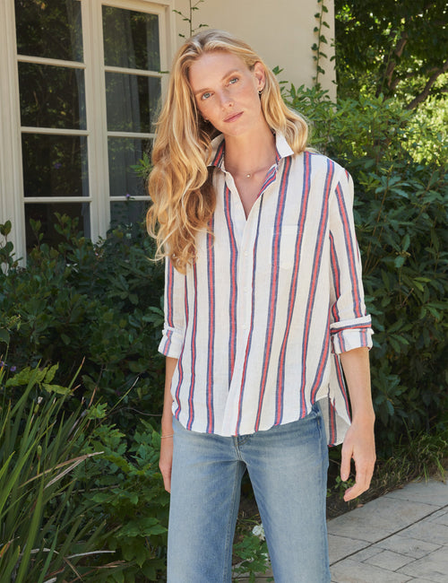 EILEEN Red and Navy Stripes, Italian Classic Linen