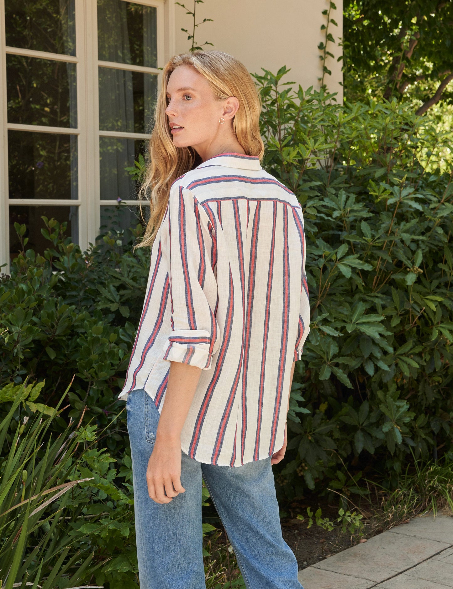 EILEEN Red and Navy Stripes, Italian Classic Linen