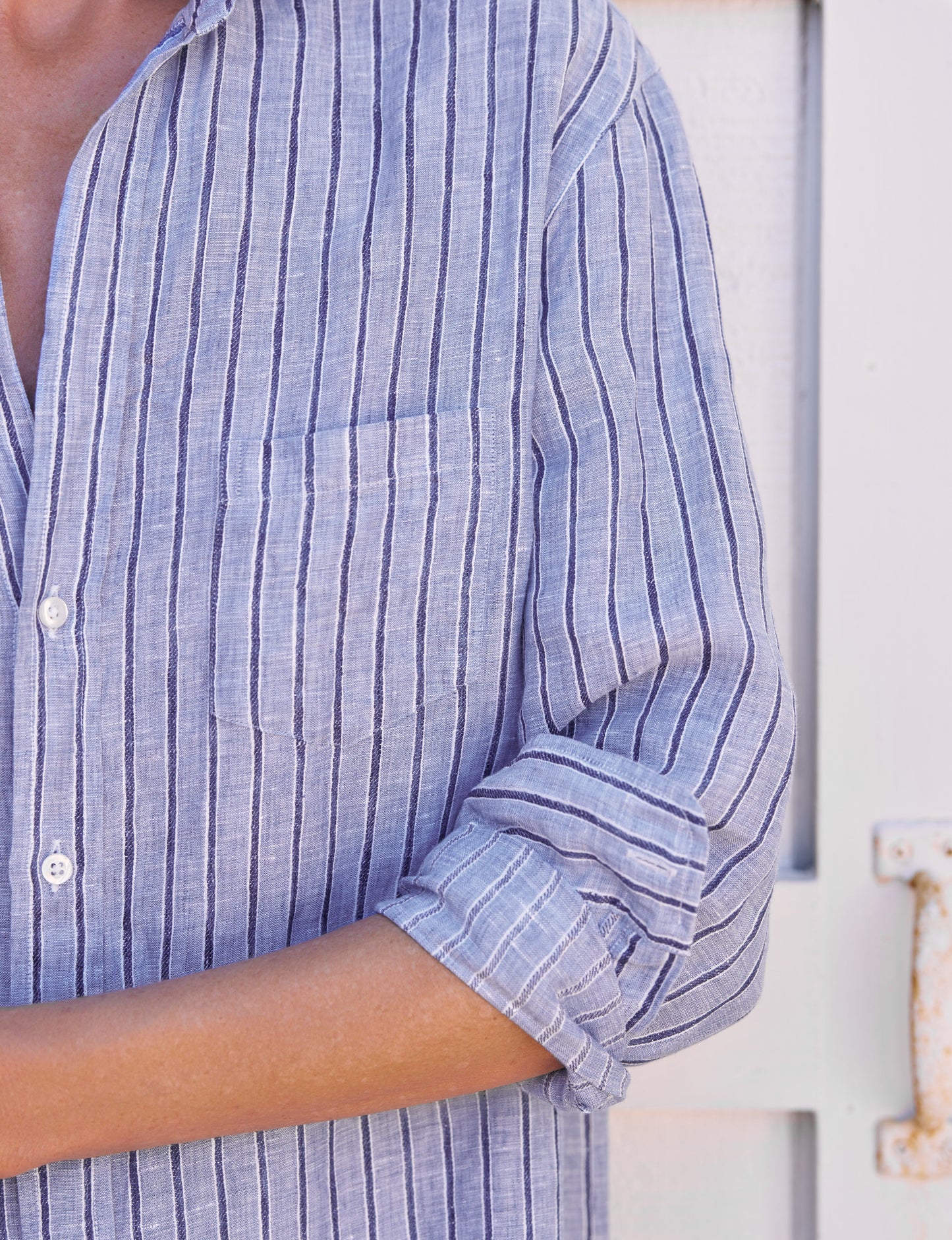 MARY Blue and Navy Stripe, Italian Classic Linen