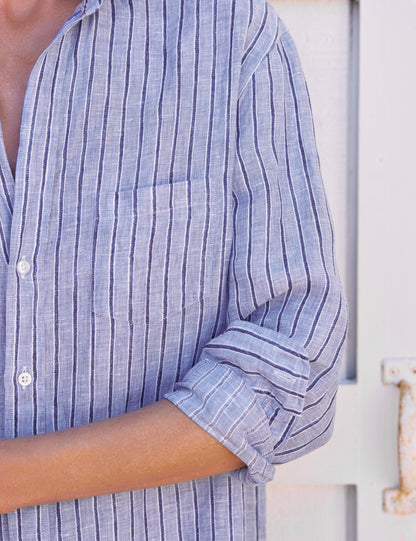 MARY Blue and Navy Stripe, Italian Classic Linen
