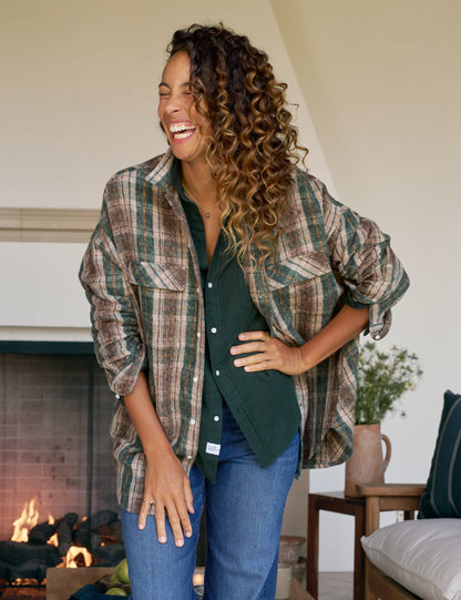 MCLOGHLIN Brown and Green with Sand Plaid, Italian Flannel