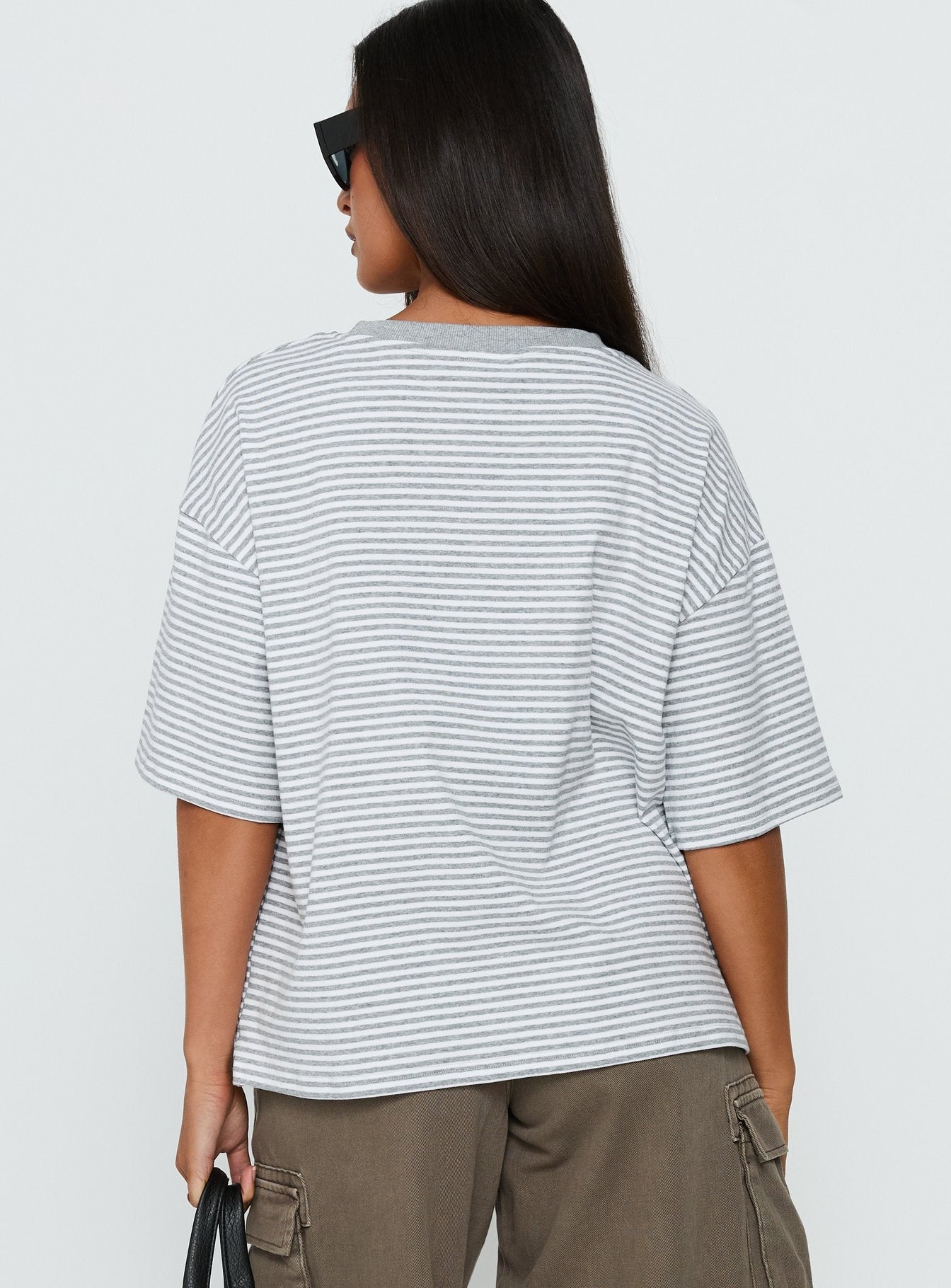 Settle Down Short Sleeve Top Grey / White Stripe