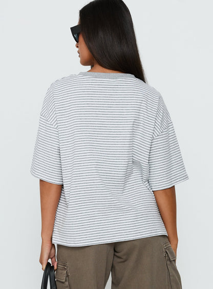 Settle Down Short Sleeve Top Grey / White Stripe