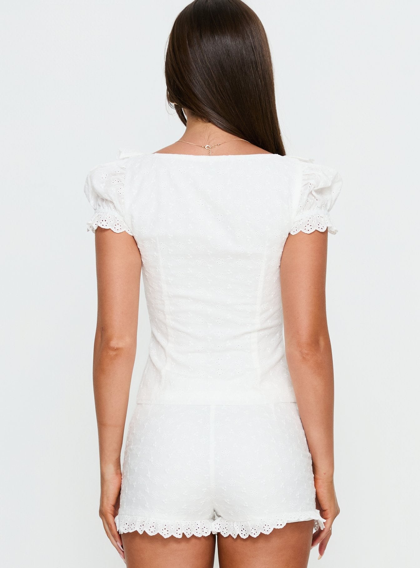 Caily Frill Short Sleeve Top White