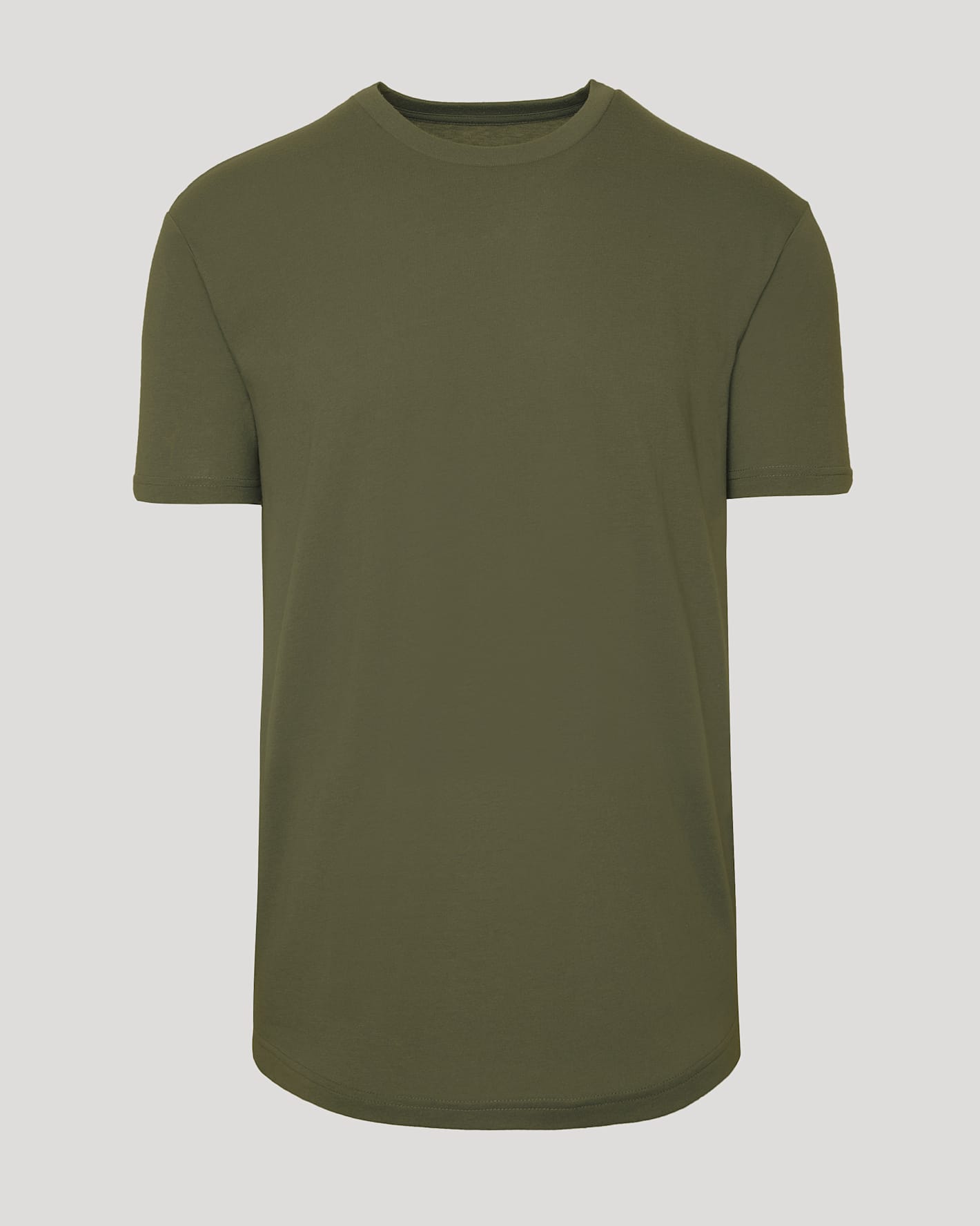 Military Green Curved Hem Classic Crew Neck