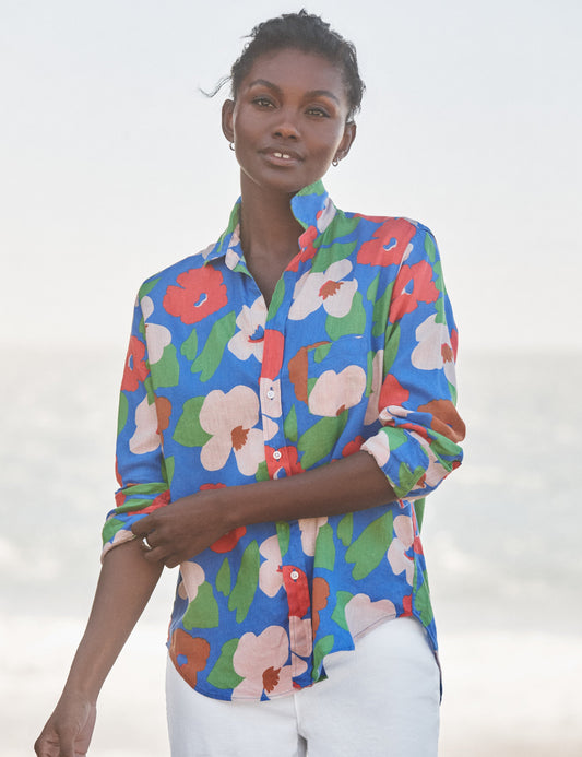 EILEEN Bright Blue Floral, Italian Classic Linen