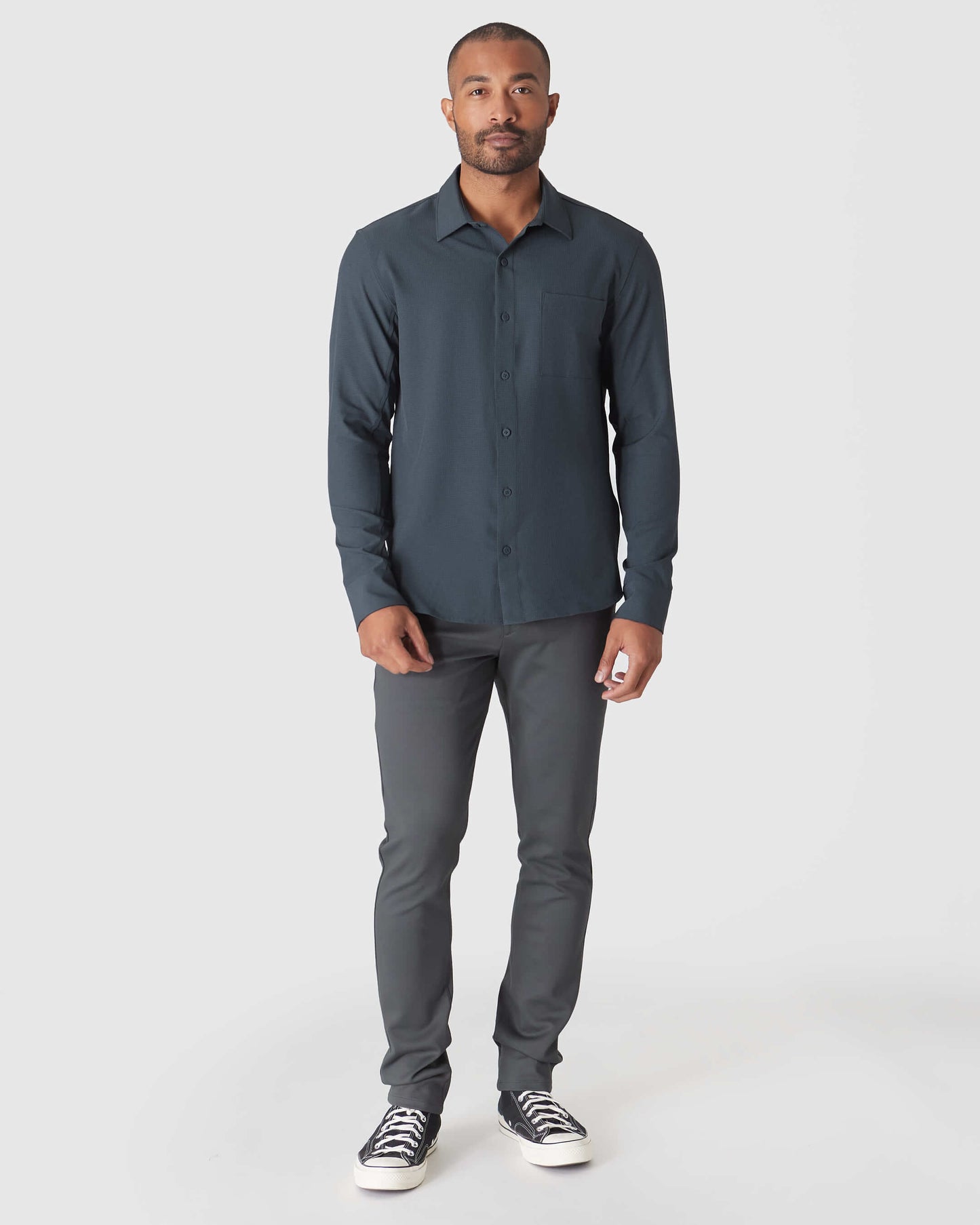 Heather Navy Long Sleeve Ripstop Commuter Shirt