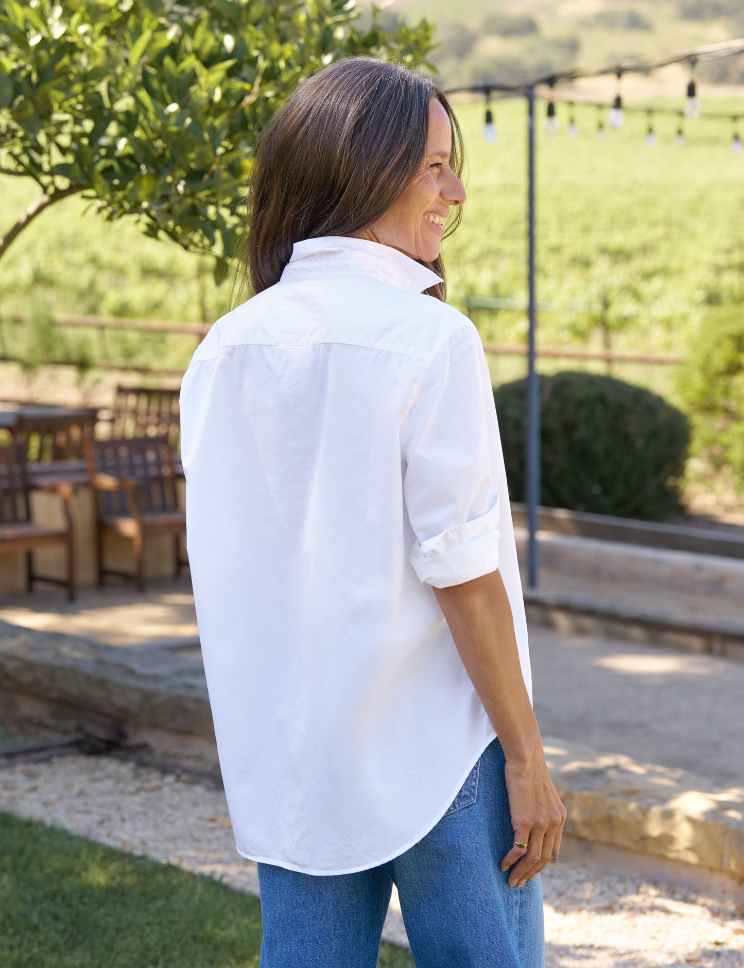 EILEEN White with Navy Star Pocket, Italian Cotton