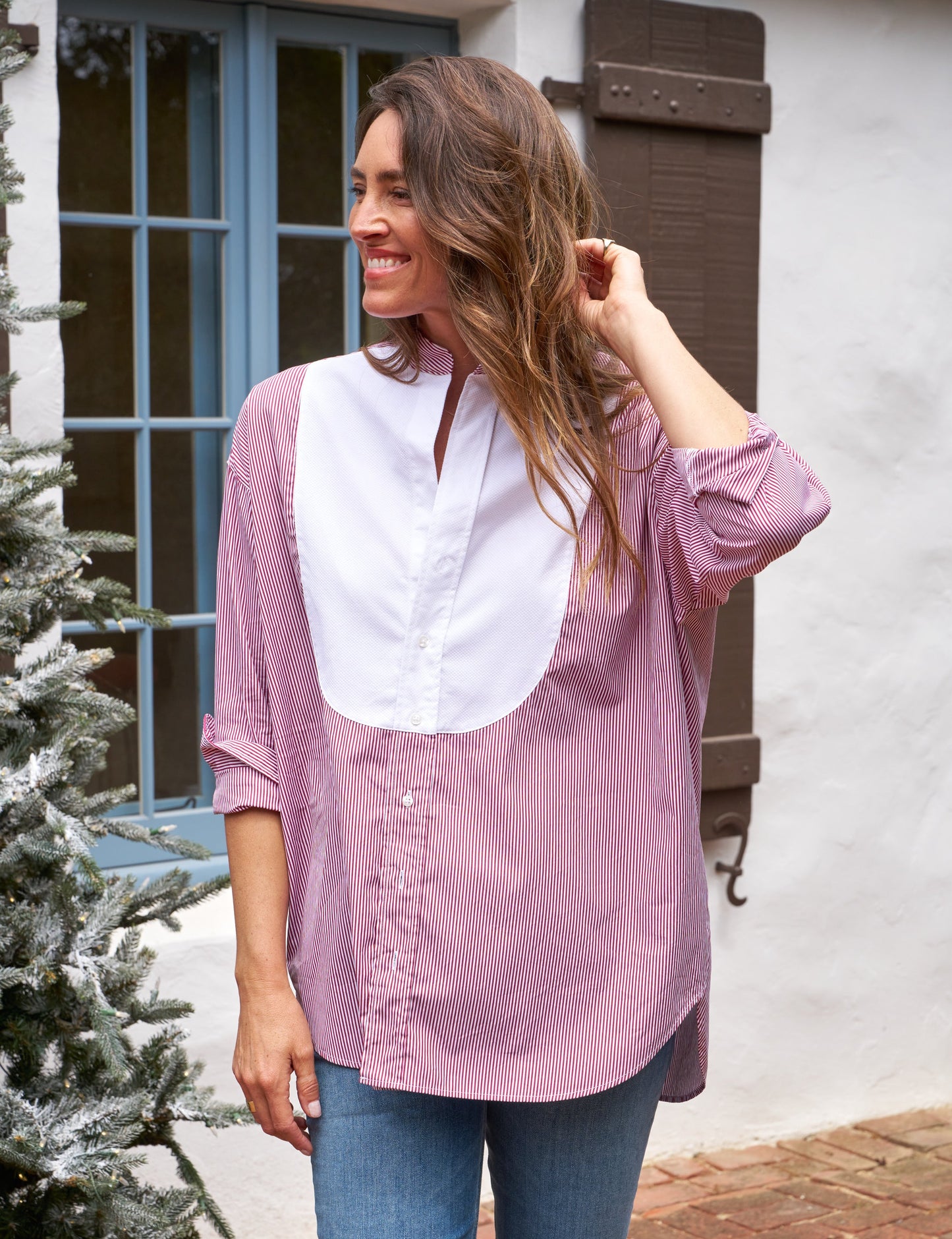 VICTORIA Red Stripe with White Bib, Italian Superluxe