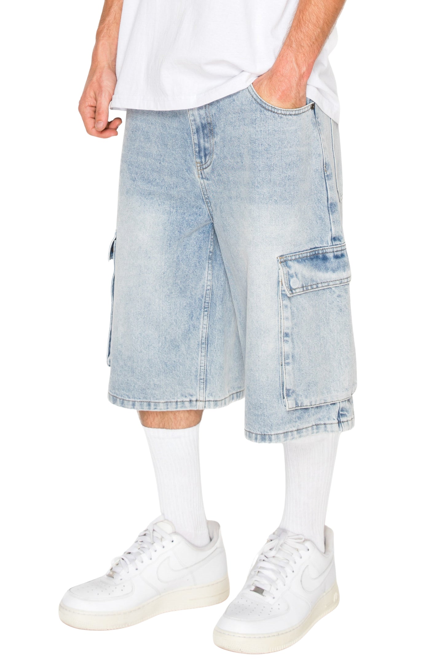 VAULT Baggy Fit Cargo Denim Shorts