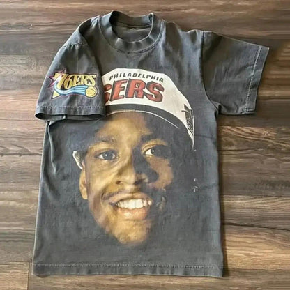 American Hip-hop Character Pattern Printed T-shirt Casual Fa
