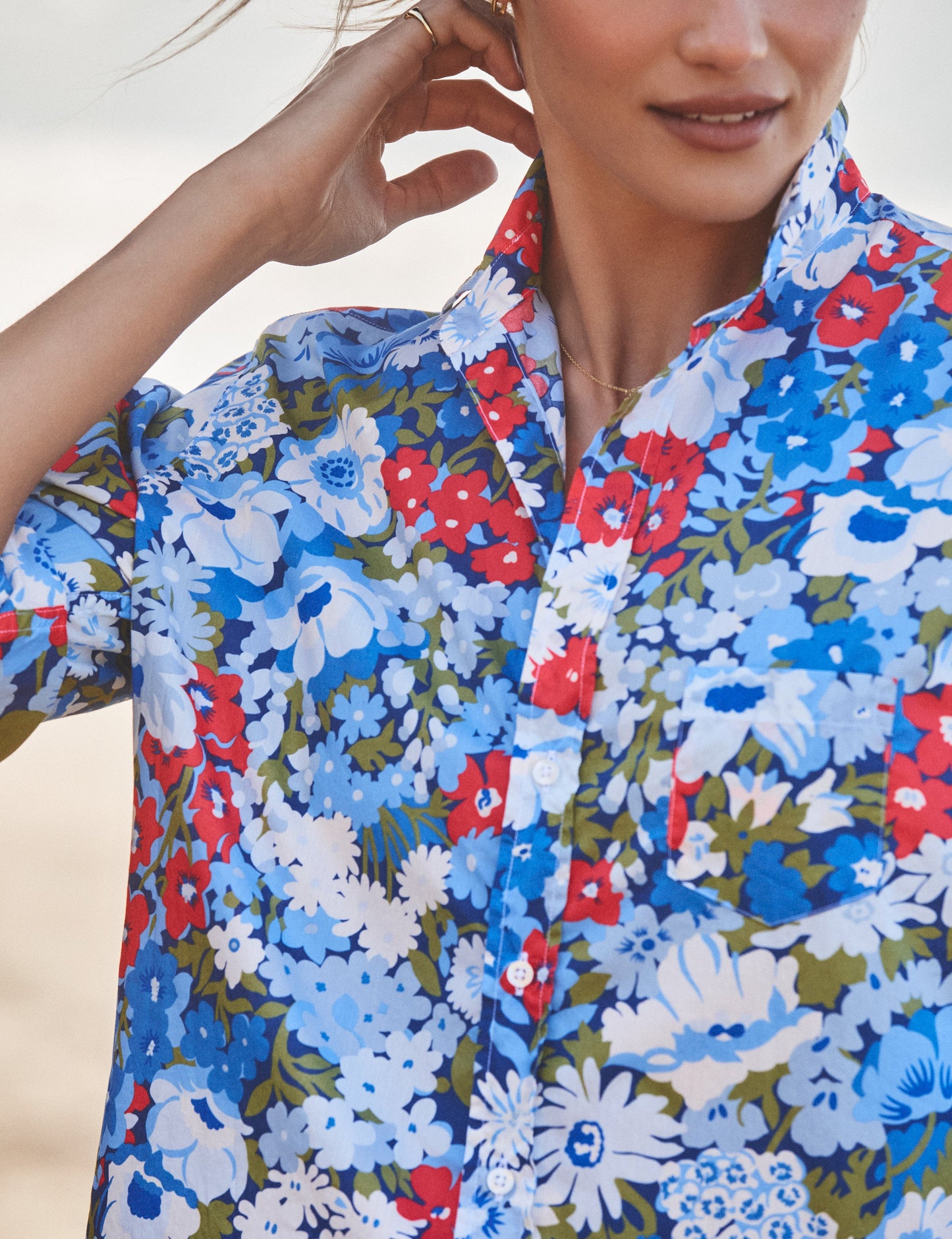 EILEEN Blue and Red Floral, Made with Liberty Fabric