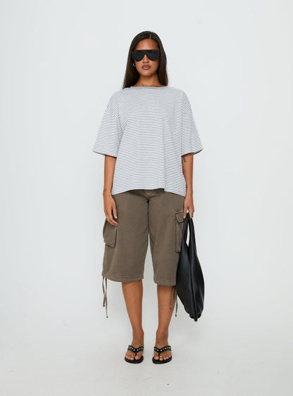 Settle Down Short Sleeve Top Grey / White Stripe