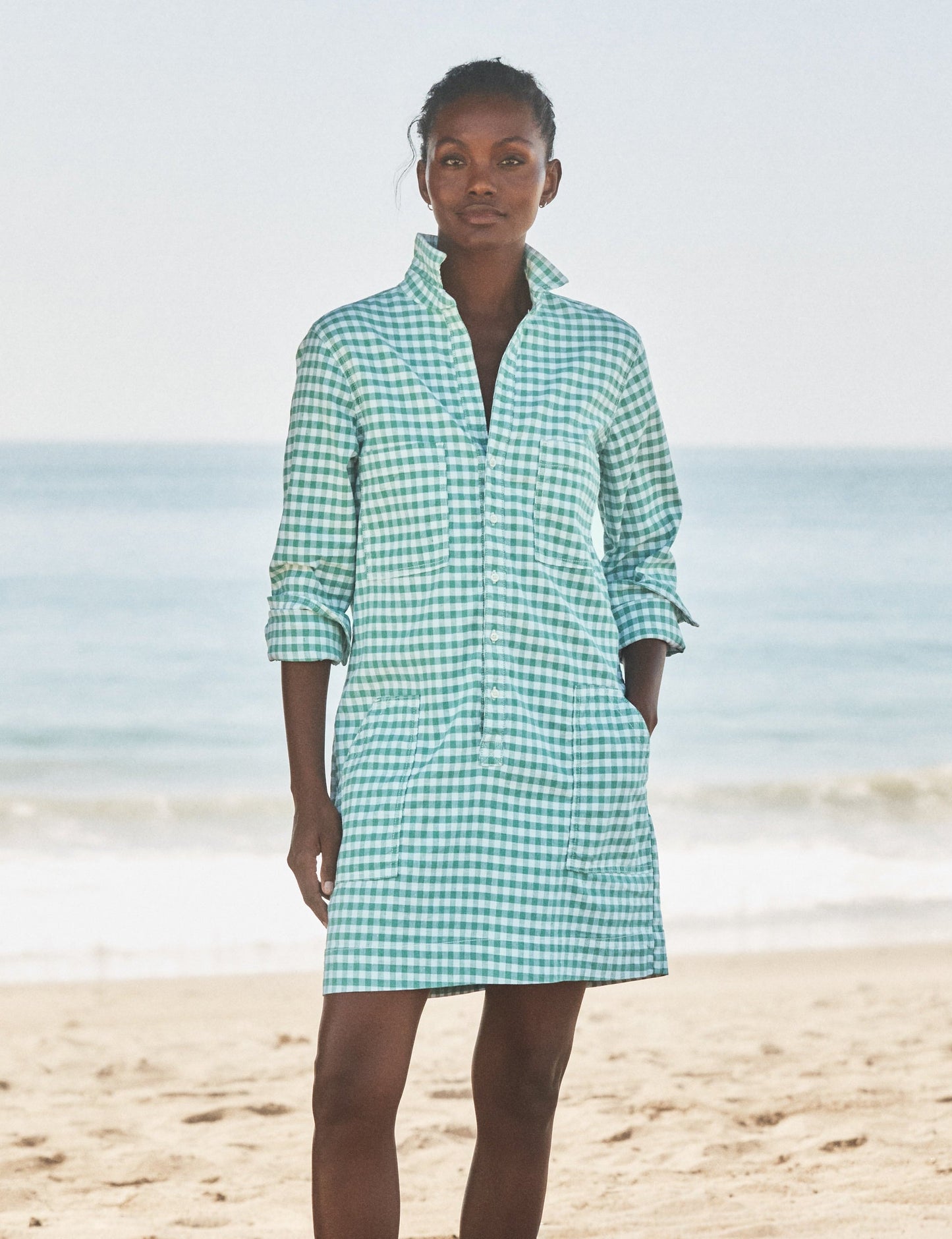 IRELAND DRESS Green Gingham, Italian Performance Linen
