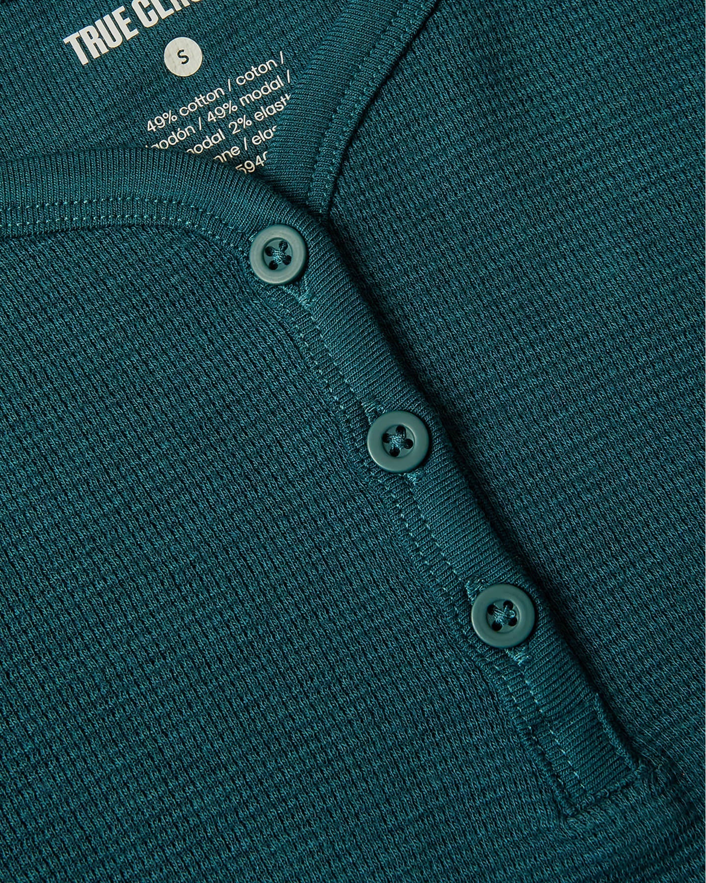 Girls Deep Emerald Long Sleeve Boxy Waffle Henley