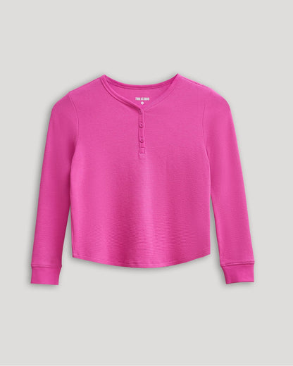 Girls Electric Fuchsia Long Sleeve Boxy Waffle Henley