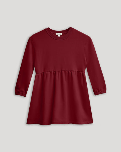 Girls Dark Maroon Long Sleeve Fleece Dress
