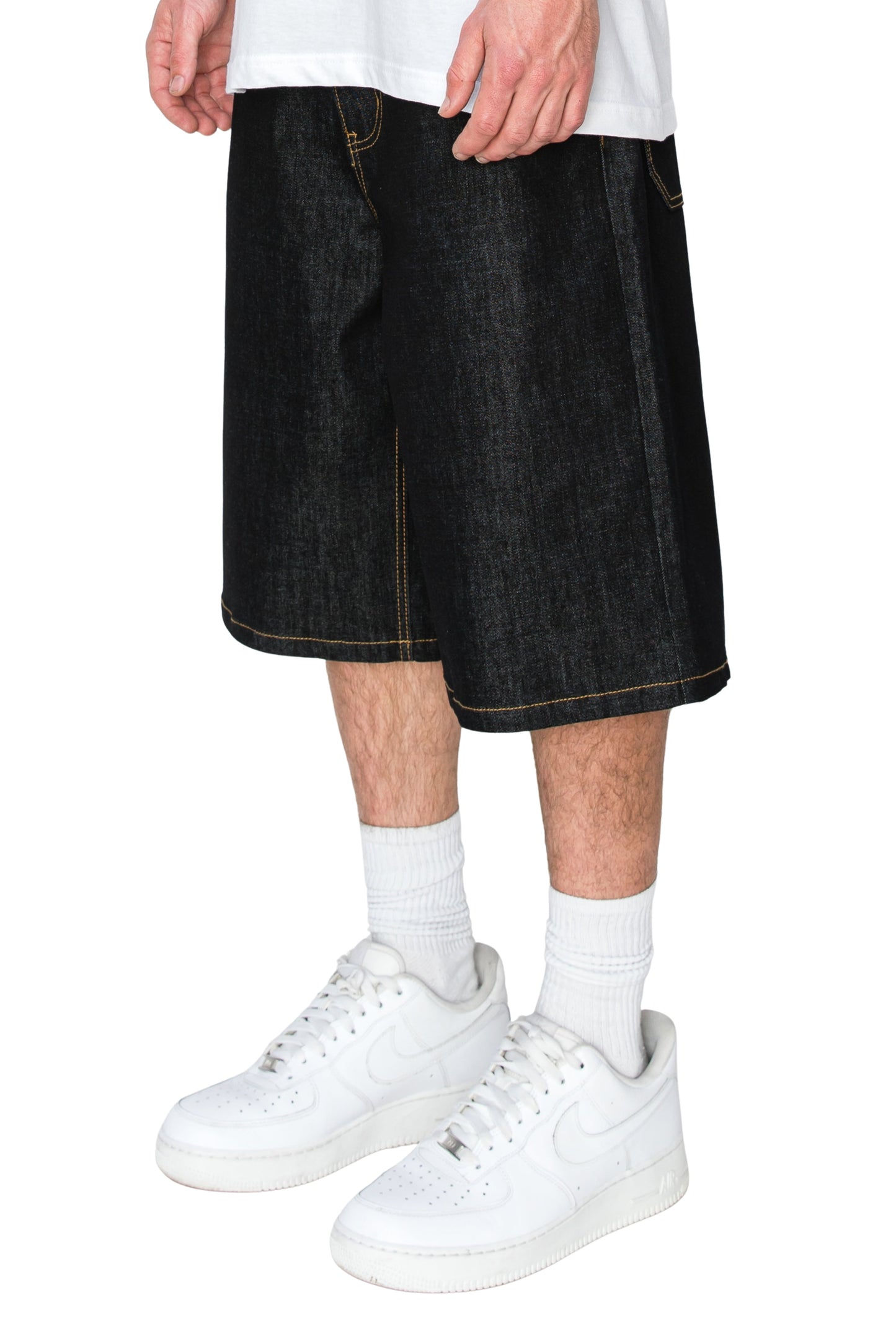 TELLUS Baggy Fit Raw Denim Shorts