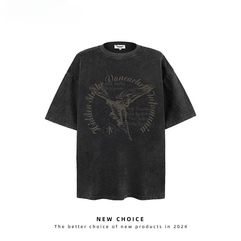 American vintage street T-shirt retro men's loose top