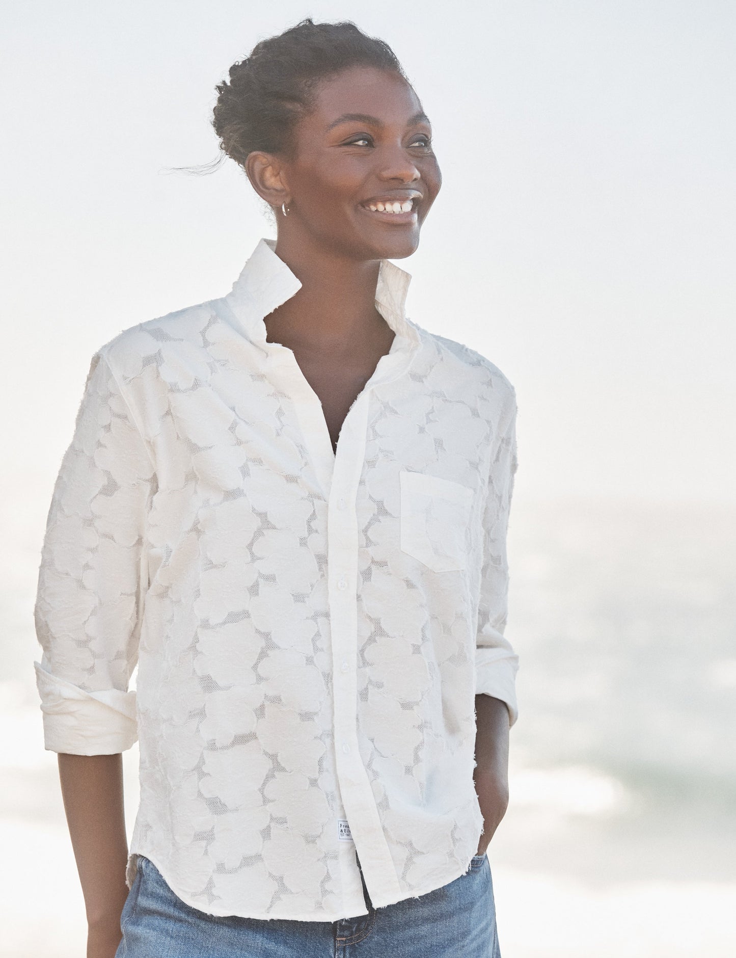 EILEEN Textured White Flowers, Italian Fil Coupé Cotton