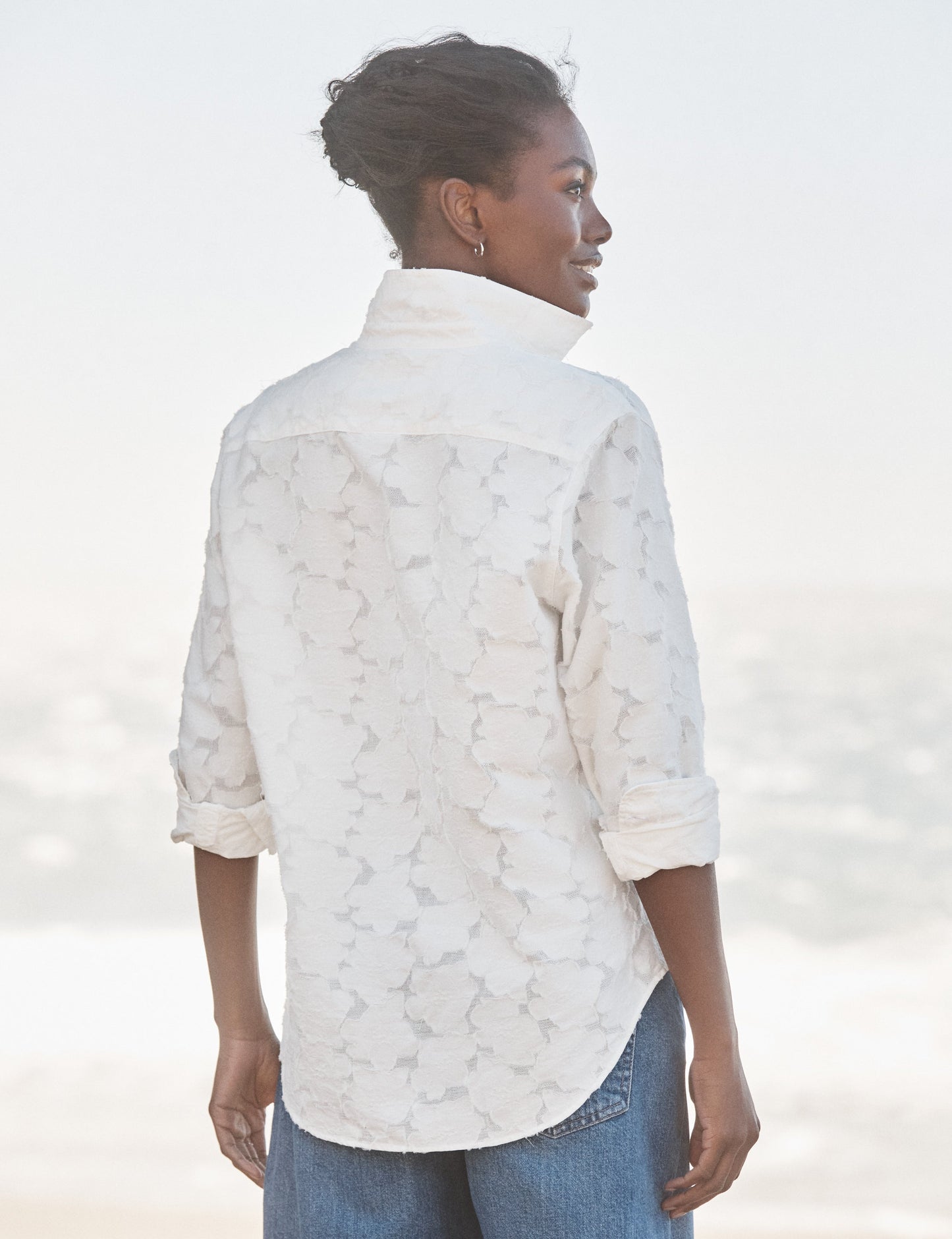 EILEEN Textured White Flowers, Italian Fil Coupé Cotton